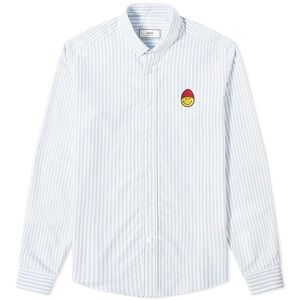 AMI Smiley Button Down Stripe Oxford Shirt